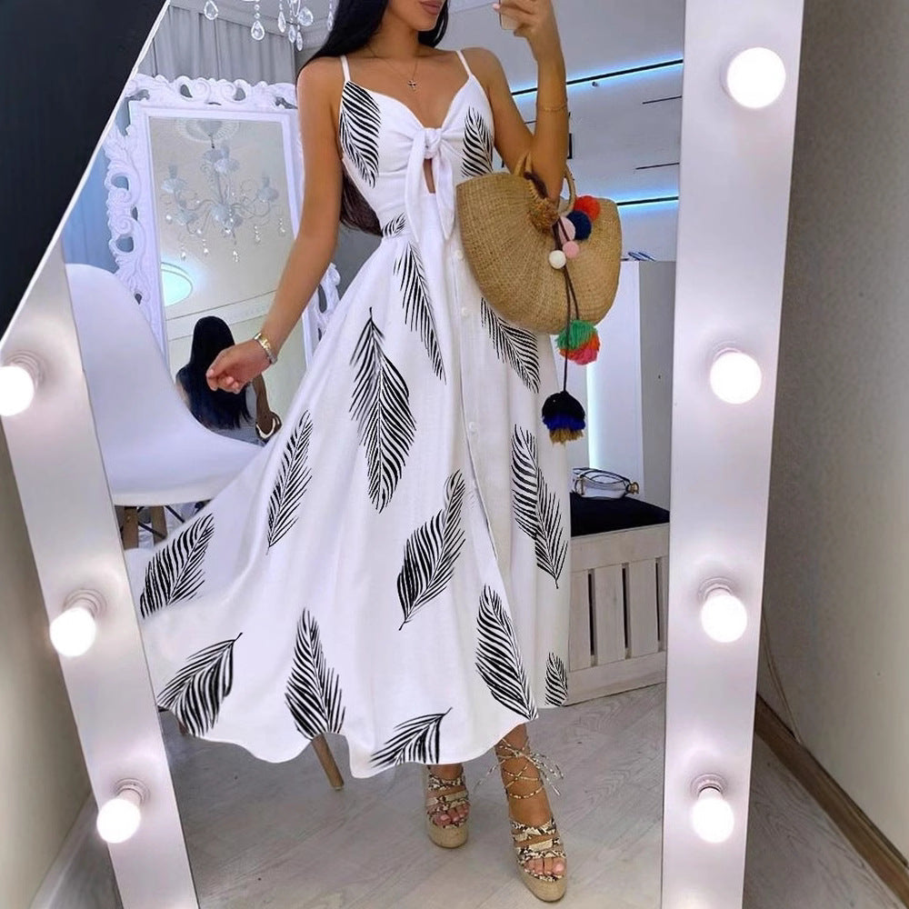 Damklänning – A-linjeformad passform – Tunna axelband – Boho-detaljer – Sidoslits