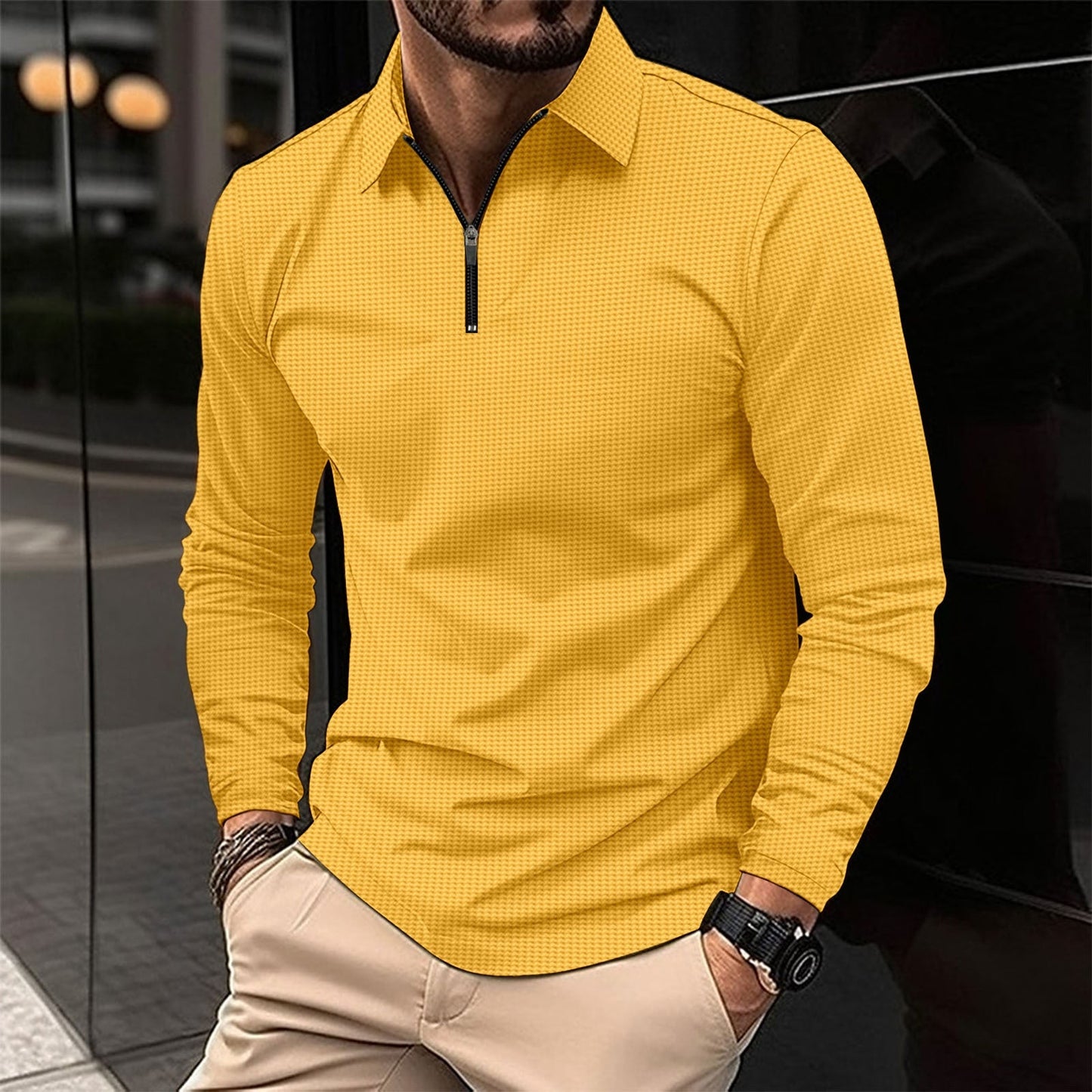 Herr långärmad träningströja – Slim fit – Stretchtyg – Dragkedjekrage
