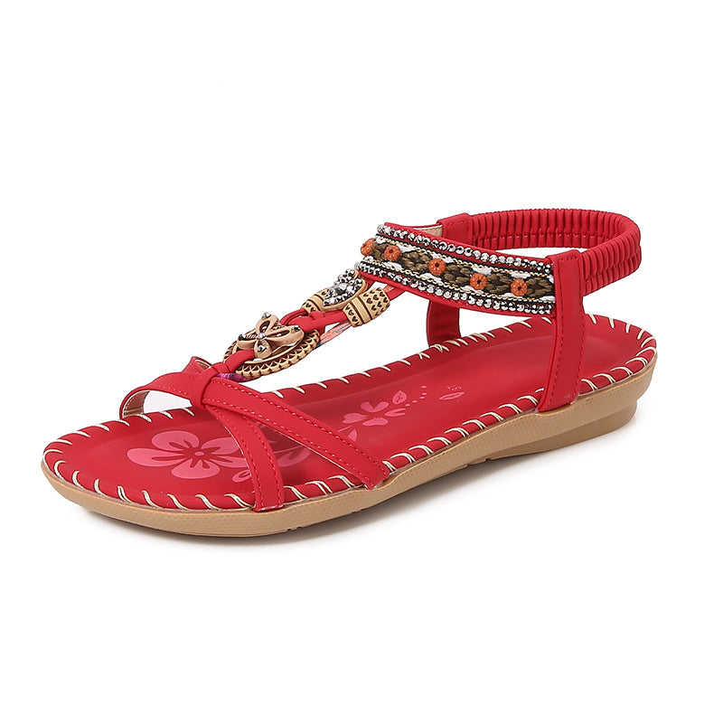 Dam Sandaler – Platta – Boho Flätad Rem – Strassdetaljer – Öppen Tå – Bekväm Passform
