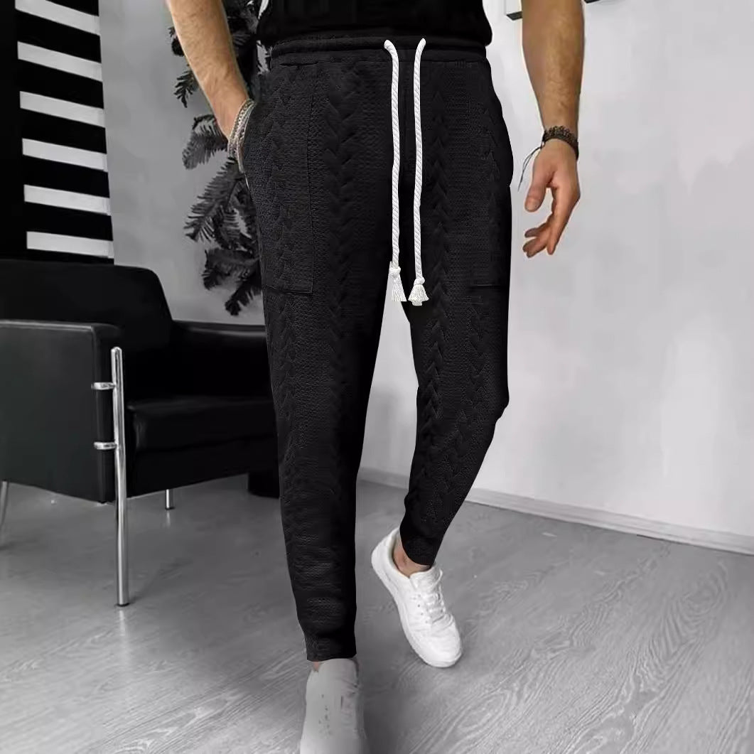 Herr Joggers – Avslappnad Passform – Texturerad Stickning – Dragsko – Fickor