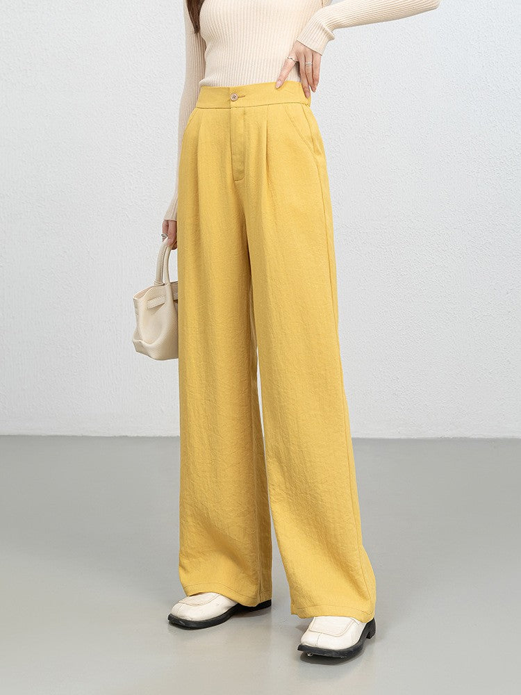 Dam Byxor – Hög Midja – Vida Ben – Veckad Front – Denimlook – Kontorsstil