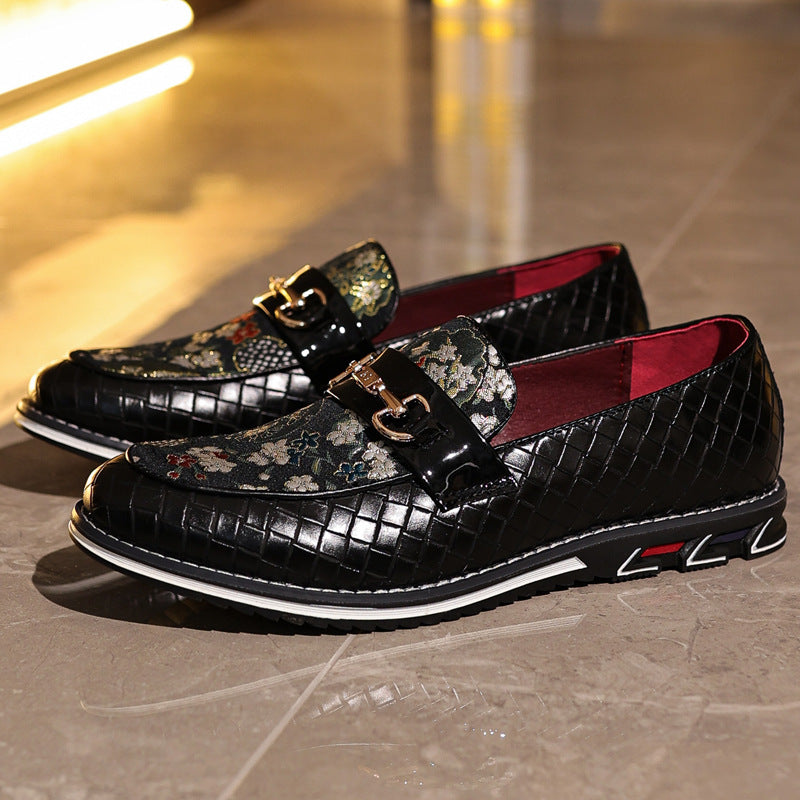 Herrloafers – Slip-On – Vävd Panel – Metallspänne – Business Casual Stil