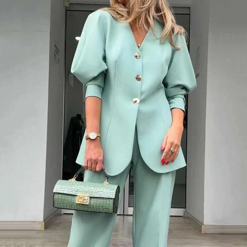 Dam Blazer – Skräddad Passform – Lanternärmar – Klassisk Knäppning – Formell Look