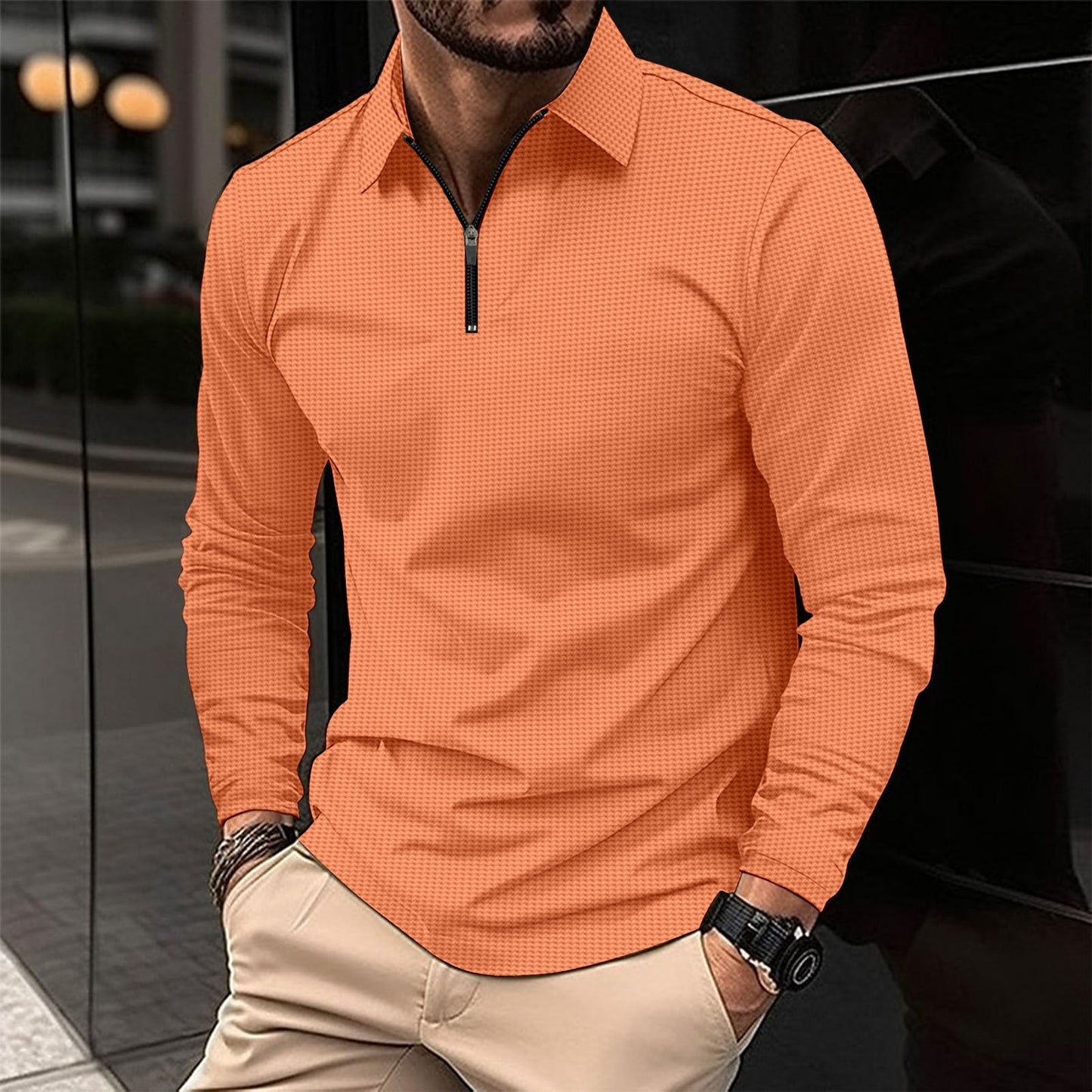 Herr långärmad träningströja – Slim fit – Stretchtyg – Dragkedjekrage