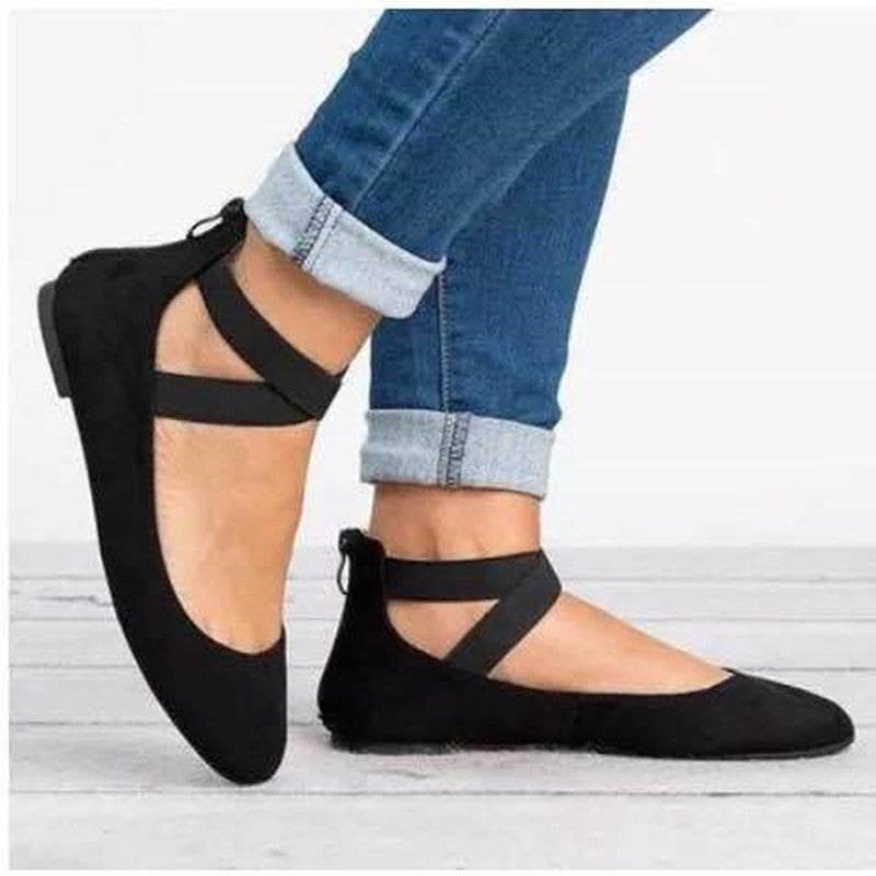 Dam ballerina skor – mocka finish – elastiskt band – rund tå – låg profil