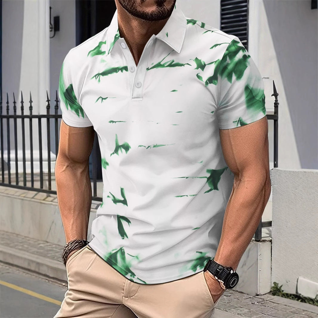 Herr pikétröja – Slim Fit – Bomull – Abstrakt mönster – Kort ärm