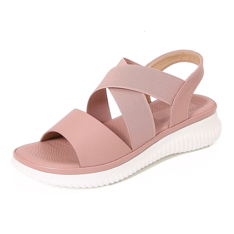 Dam Sandaler – Elastiska Korsband – Öppen Tå – Bekväm Slingback Passform