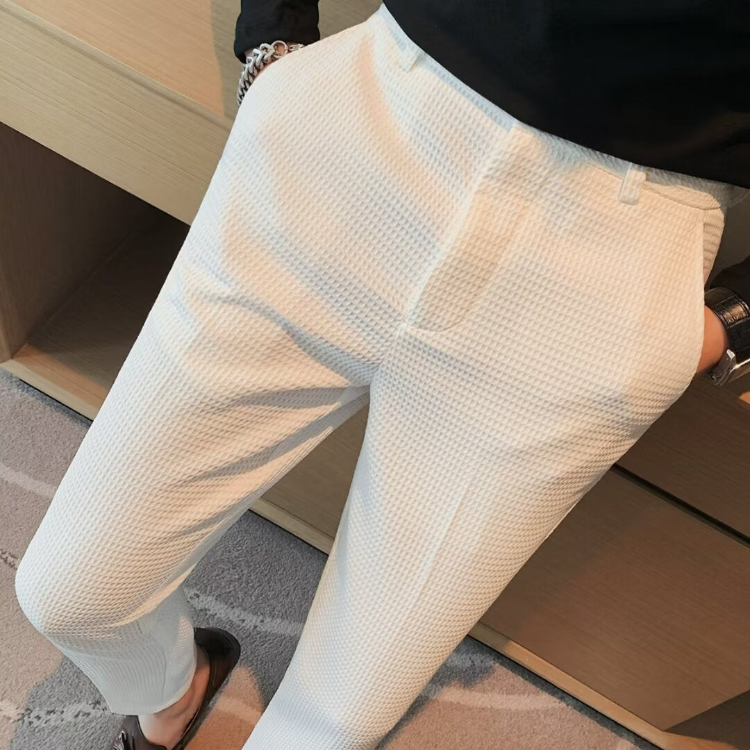 Herrbyxor – Croppad Modell – Slim Fit – Texturerat Tyg – Smart Casual Stil