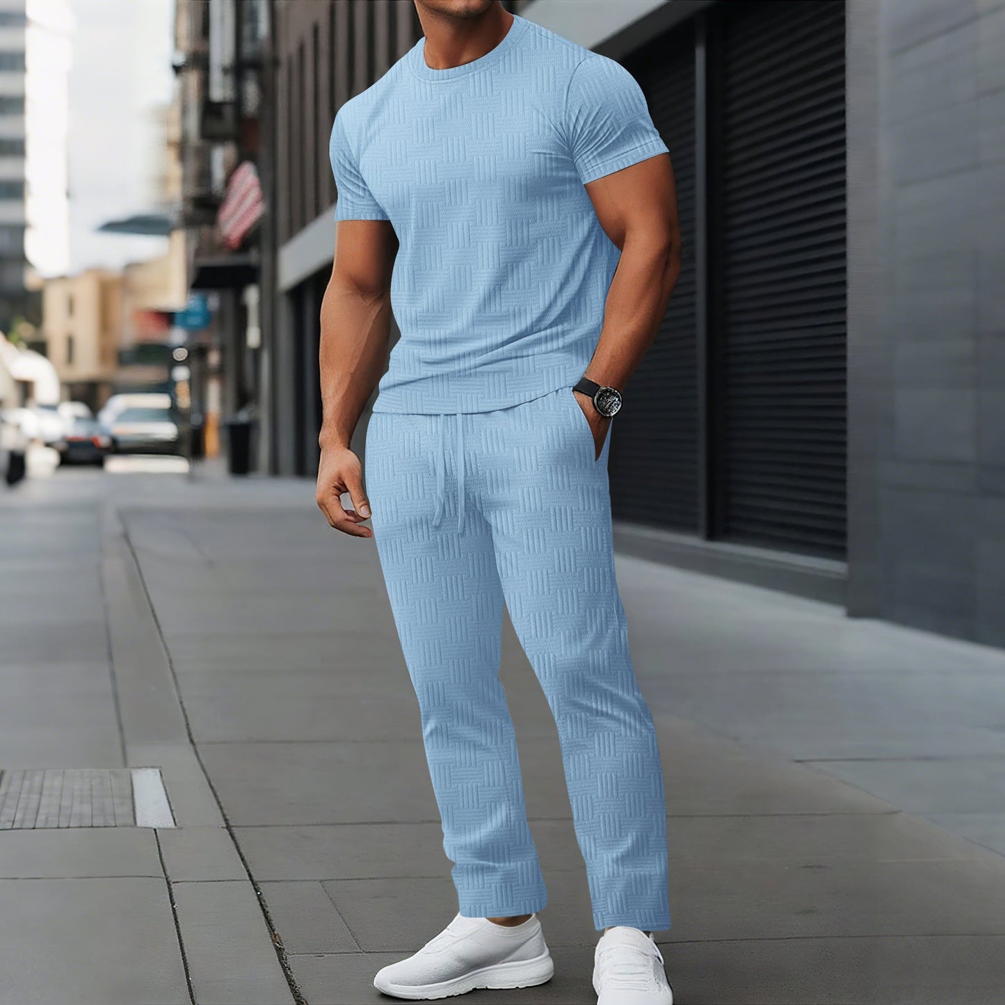 Herr träningsset – Slim fit – Stretchtyg – Strukturerat mönster
