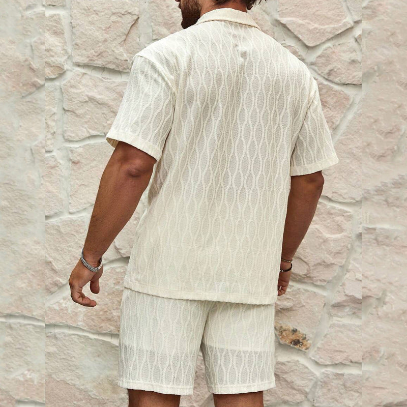 Herrset med skjorta och shorts – Avslappnad passform – Lätt bomull – Texturerad design