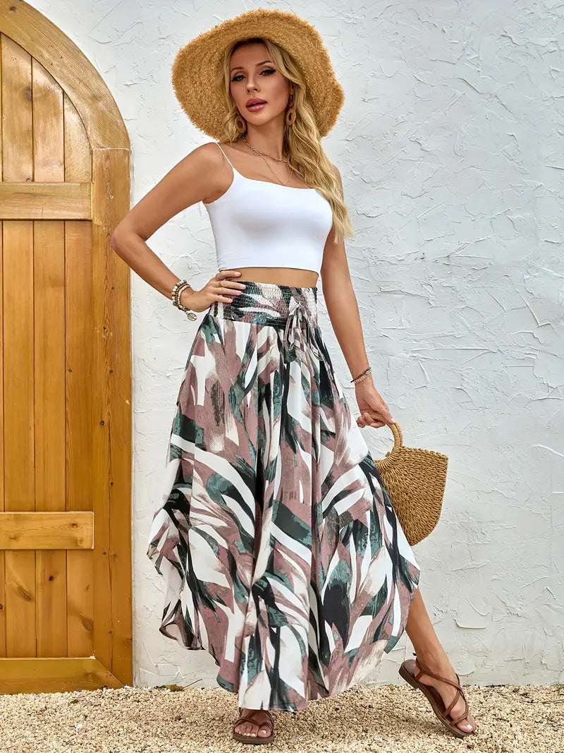 Dam Maxikjol – Boho Mönster – A-linje Passform – Resårmidja – Luftig Textil