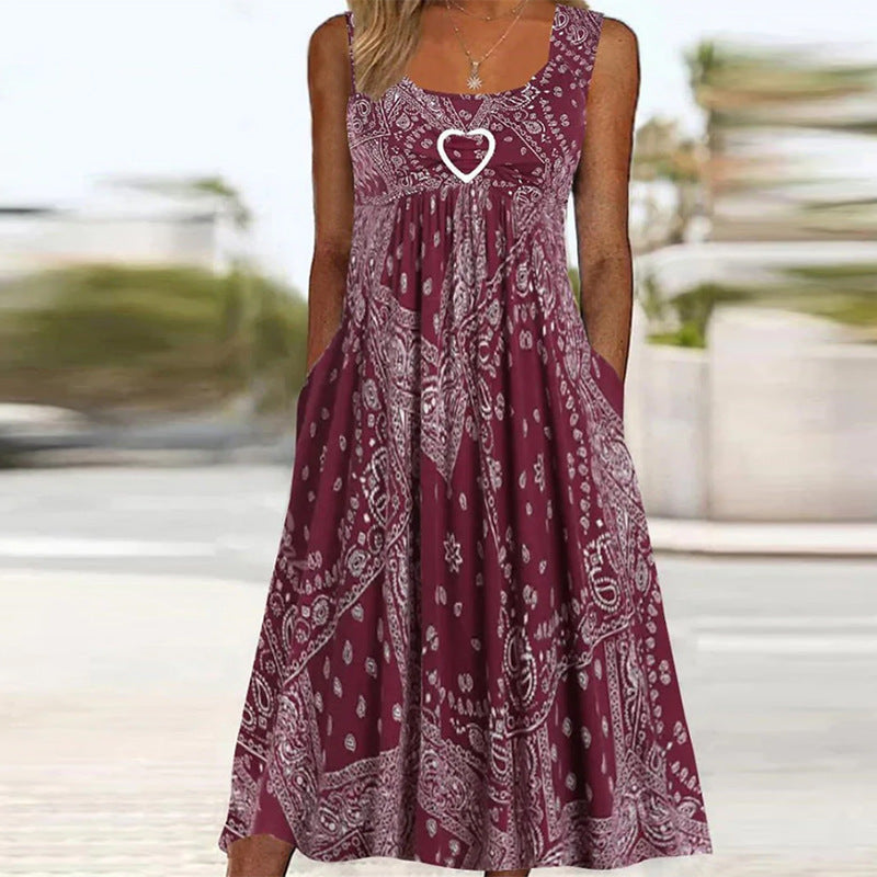 Damklänning maxi – A-linjeformad passform – Bandanamönster – Lätt andningsbar – Med fickor