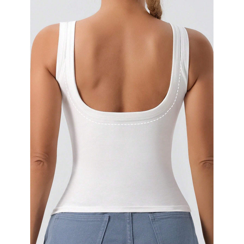Dam Crop Top – Slim Fit – Ribbad Bomull – Breda Axelband – Fyrkantig Halsringning