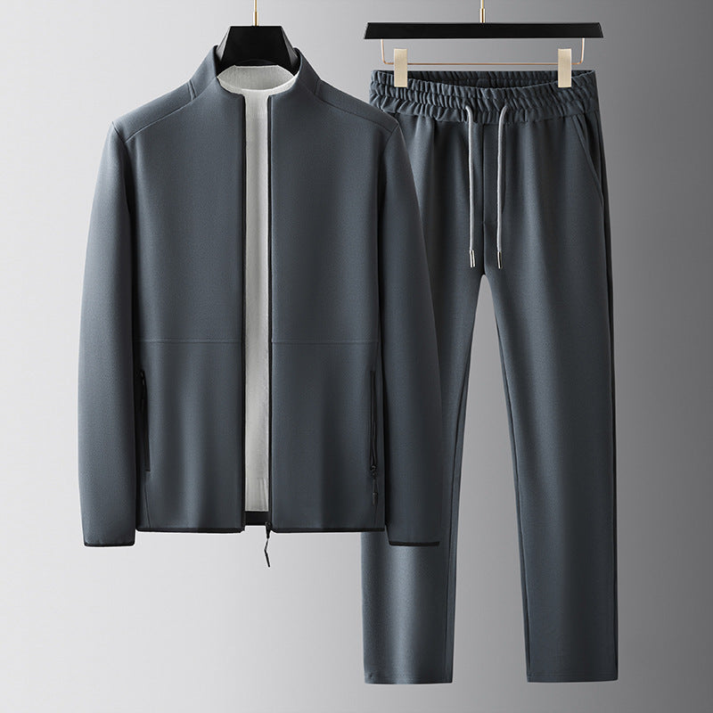 Herr Tracksuitset – Avslappnad Passform – Zip-Jacka med Ståkrage – Elastisk Midja