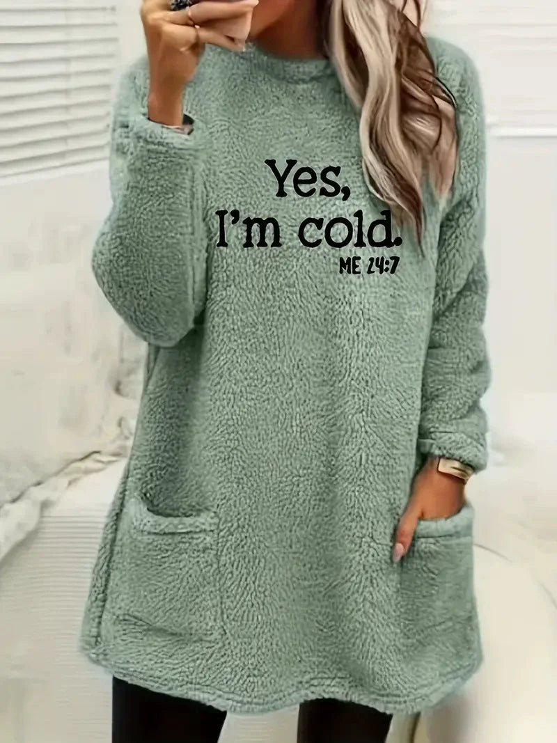 Dam sweatshirt – Oversize passform – Dubbelsidig fleece – Lång ärm – Bokstavstryck – Fickor