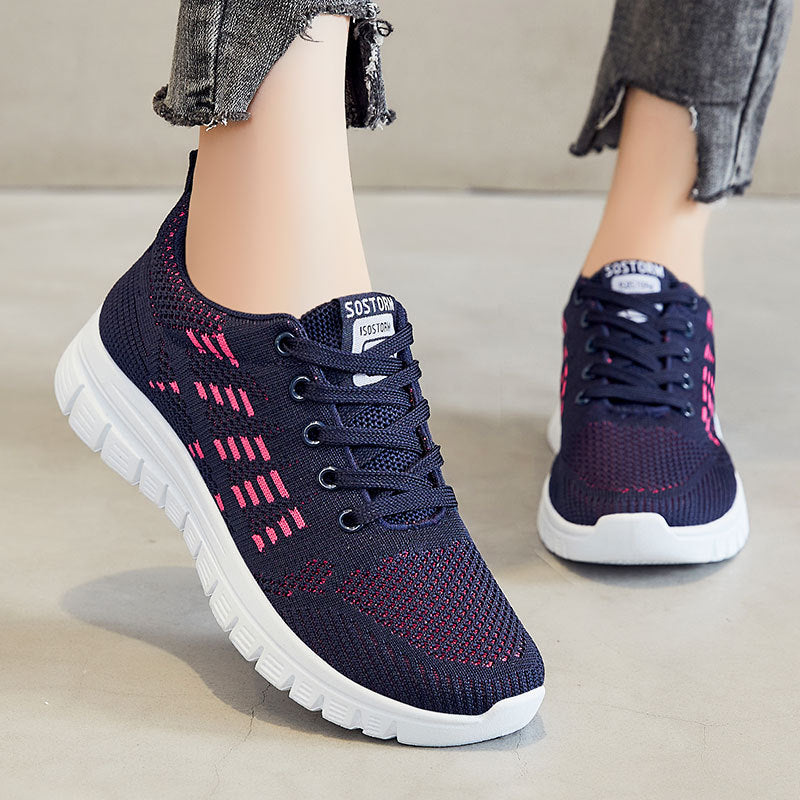 Dam Sneakers – Andningsbar Stickad – Låg Modell – Snörning – Dämpad Platåsula