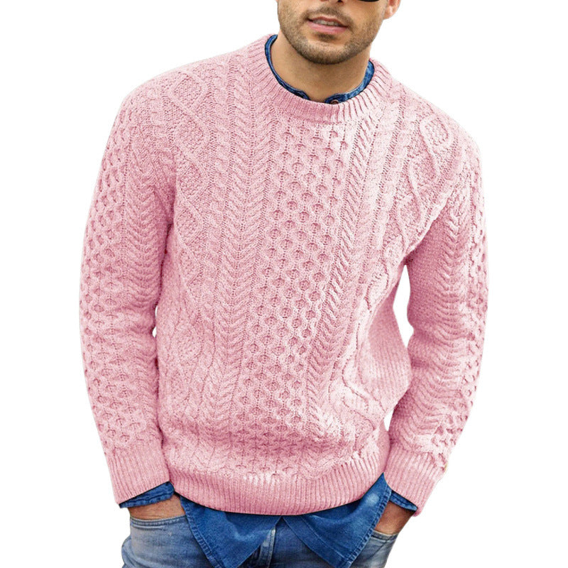 Herrtröja – Slim Fit – Kabelstickad – Mjuk Bomullsblandning – Ribbad Kant