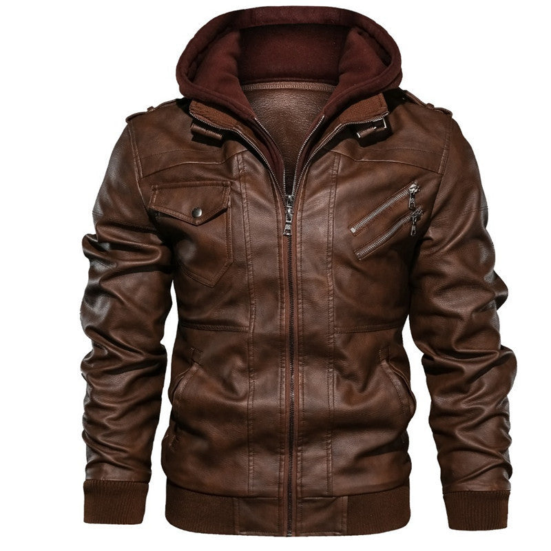 Herrjacka – Slim Fit – Läderlook – Huva med Foder – Dragkedjefickor – Ribbade Muddar