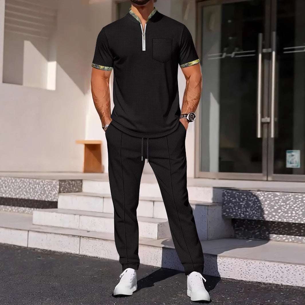 Sportset för män – Slim fit – Bomullsblandning – Dragkedjekrage – Bröstficka