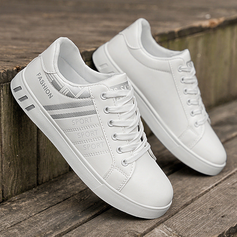 Herrsneakers – Låg modell – Bred passform – Skinnlook – Snörning – Vardagskomfort