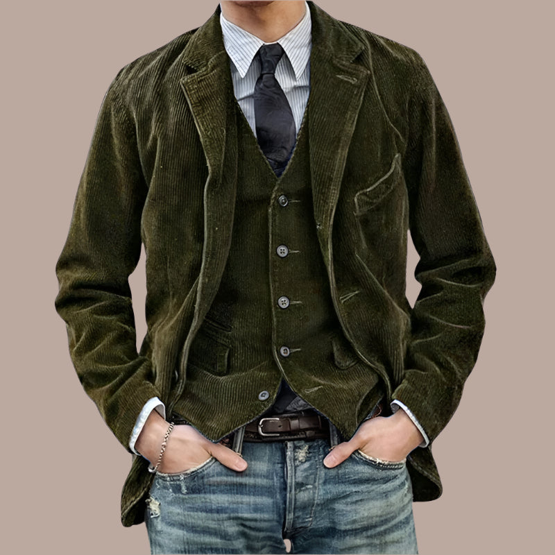 Herrblazer – Skräddarsydd Passform – Mjuk Ribbstruktur – Klassisk Kavajlook