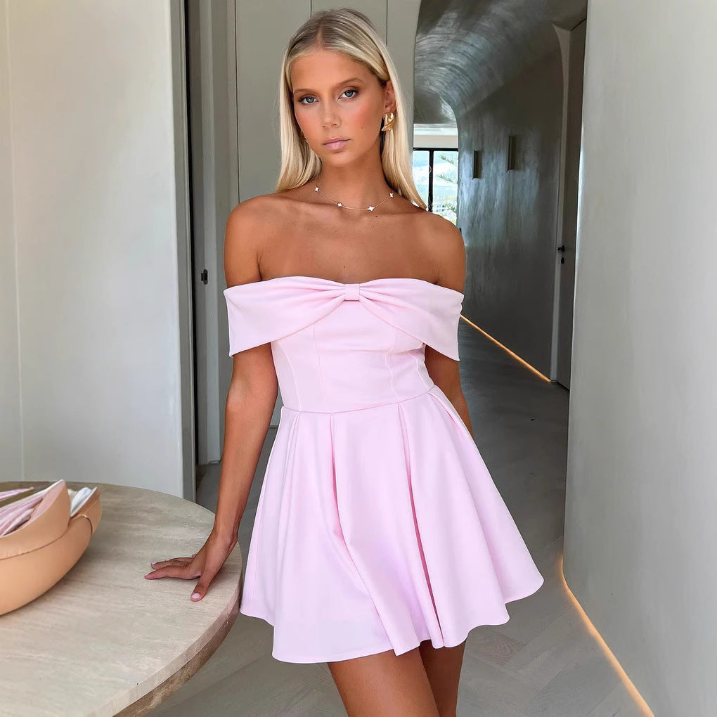 Damklänning – Off Shoulder – A-linje – Kort – Lätt och Andningsbar Textil