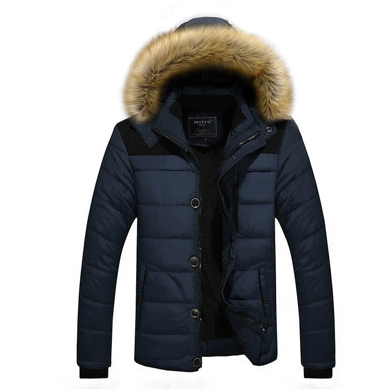 Herrjacka Puffer – Slim Fit – Vadderad Quilt – Avtagbar Fuskpäls-Huva – Muddar