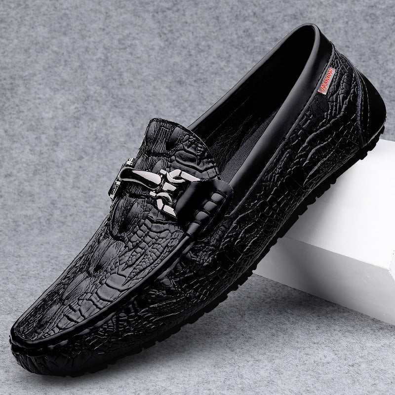 Herrloafers – Slip-On Design – Lyxig Präglad Yta – Metallspänne – Elegant Passform