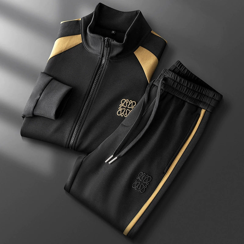 Herrarnas loungewearset – avslappnad passform – dragkedjetröja med ståkrage – raka byxor