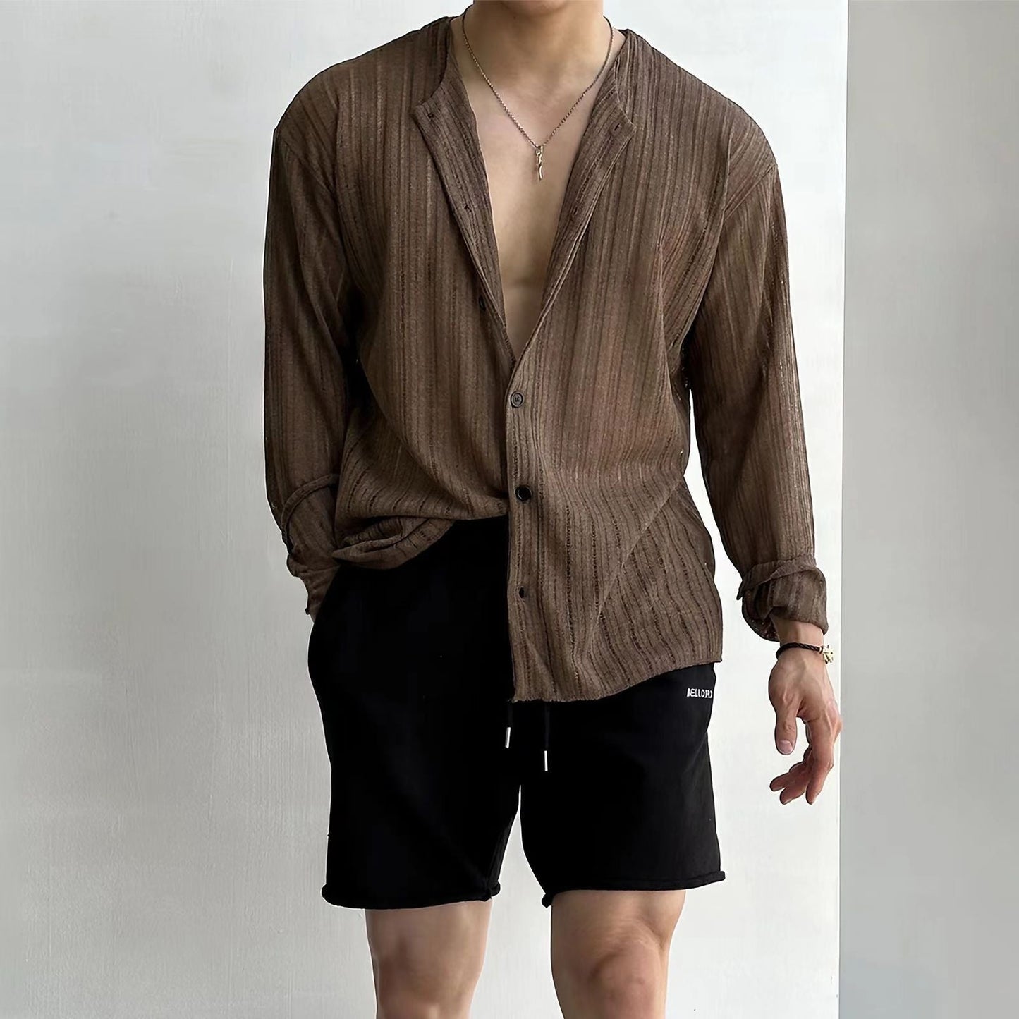 Herrkofta – Slim Fit – V-ringning – Lättstickad och Andningsbar – Knäppning Fram