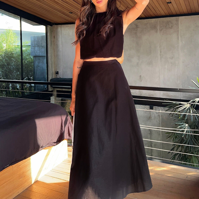 Damset – Crop Top och Midikjol – Lös Passform – Naturliga Fibrer – Andningsbart