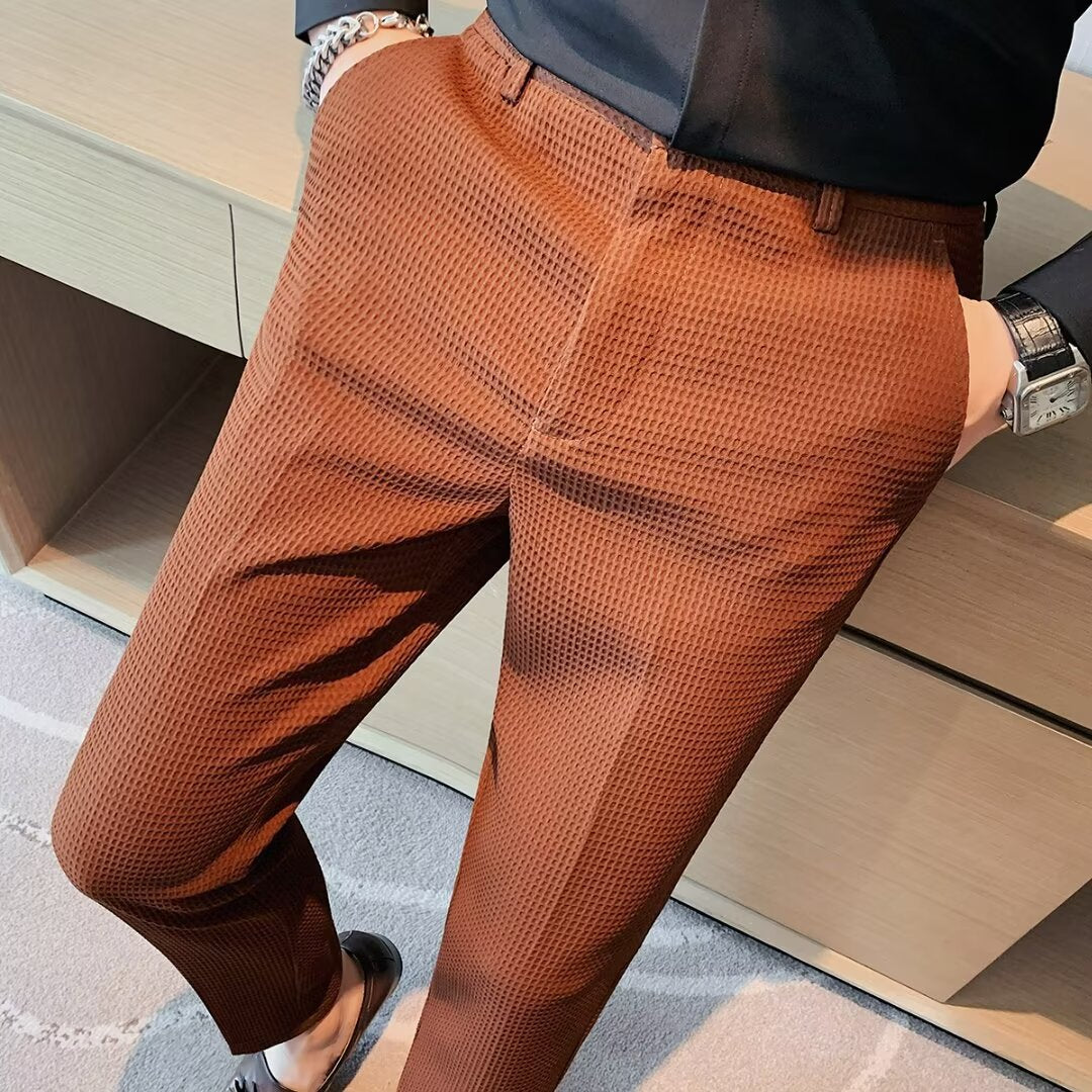 Herrbyxor – Croppad Modell – Slim Fit – Texturerat Tyg – Smart Casual Stil