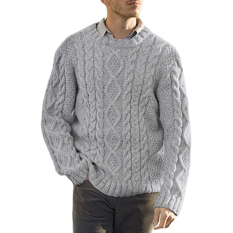 Herrtröja – Kabelstickad – Oversized Passform – Rund Halsringning – Lång Ärm