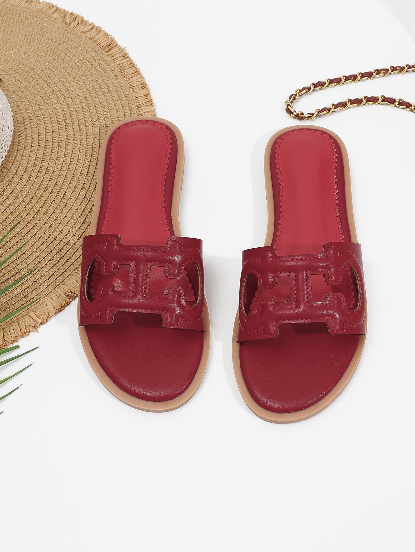 Dam Sandaler – Platt Sula – Öppen Tå – Utskuren Rem – Slip-On Vardagsstil
