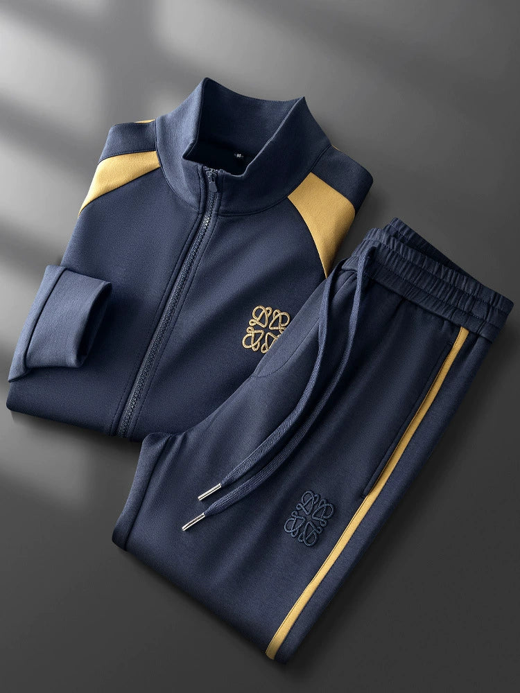 Herrarnas loungewearset – avslappnad passform – dragkedjetröja med ståkrage – raka byxor