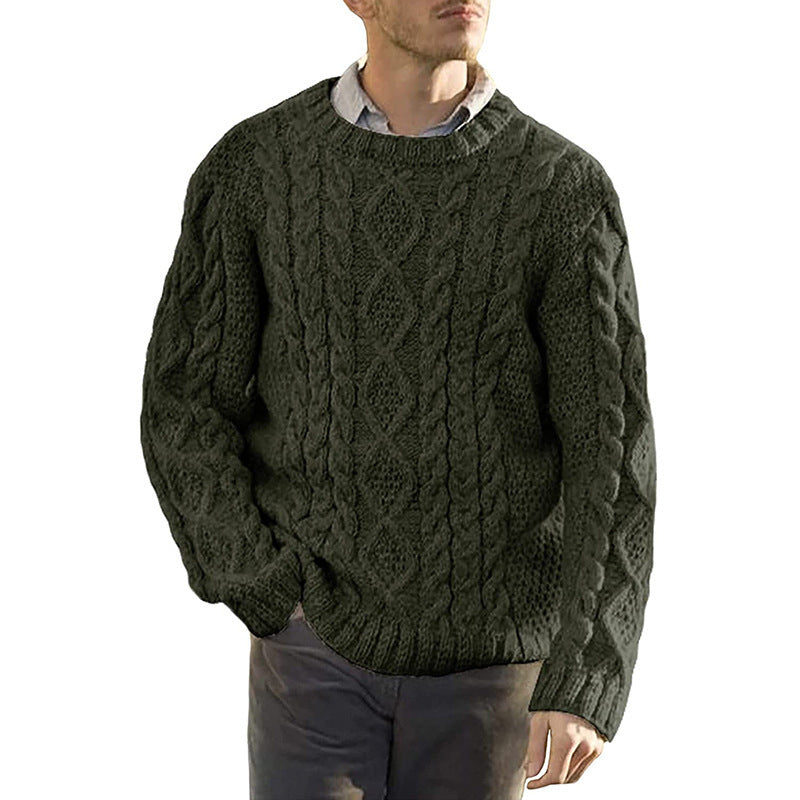 Herrtröja – Kabelstickad – Oversized Passform – Rund Halsringning – Lång Ärm