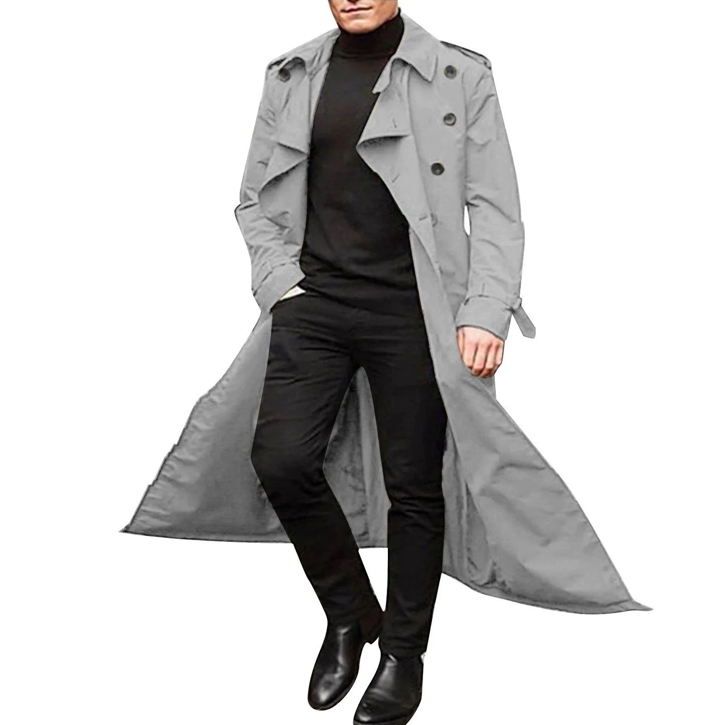 Herr Trenchcoat – Skräddarsydd Passform – Dubbbröst – Epåletter – Bälte – Justerbara Manschetter