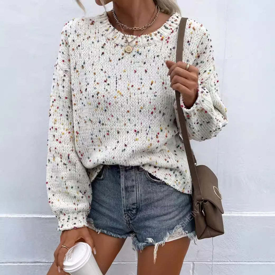 Damtröja – Mjukstickad – Avslappnad Passform – Ribbad Kant – Stänkmönster