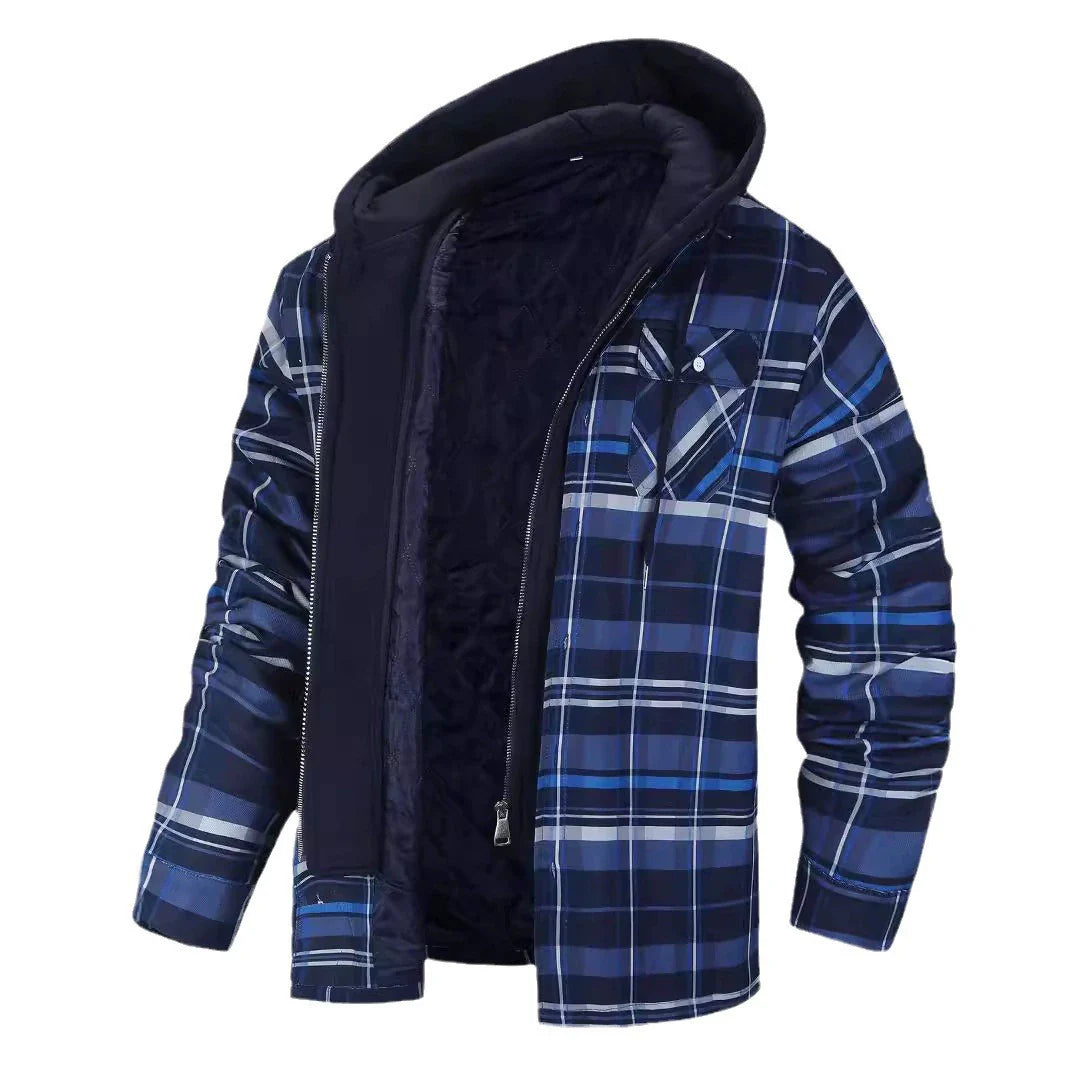 Herrjacka – Rutigt Mönster – Regular Fit – Sherpafodrad Huva – Lagerlook
