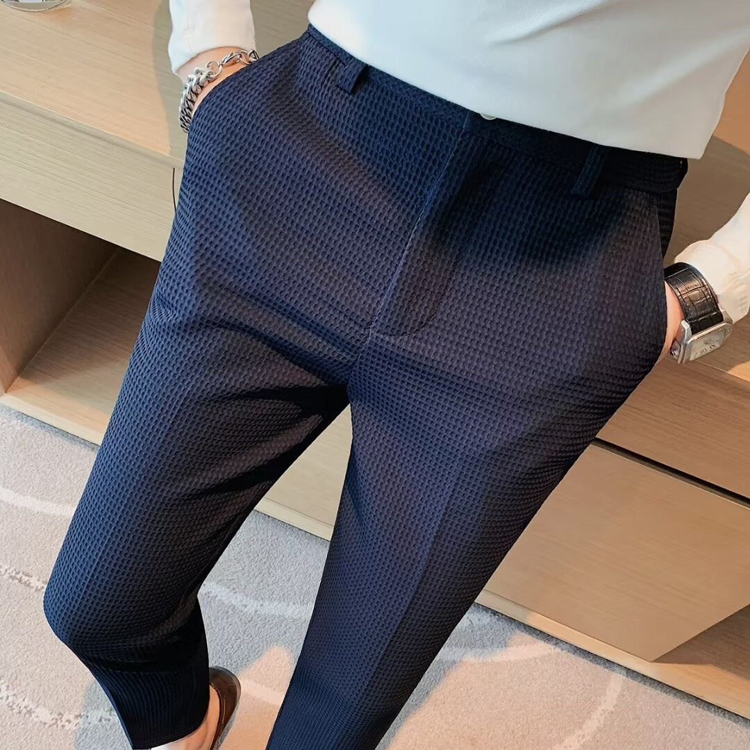 Herrbyxor – Croppad Modell – Slim Fit – Texturerat Tyg – Smart Casual Stil