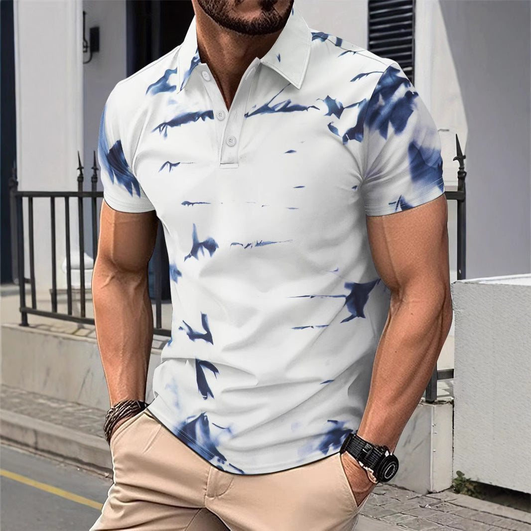 Herr pikétröja – Slim Fit – Bomull – Abstrakt mönster – Kort ärm