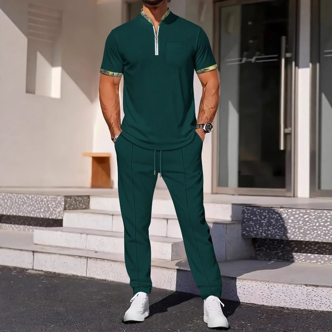 Sportset för män – Slim fit – Bomullsblandning – Dragkedjekrage – Bröstficka