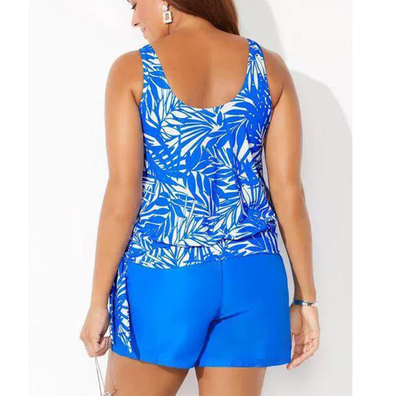 Dam Tankini Set – Tropiskt Mönster – Avslappnad Passform – Andningsbart Tyg