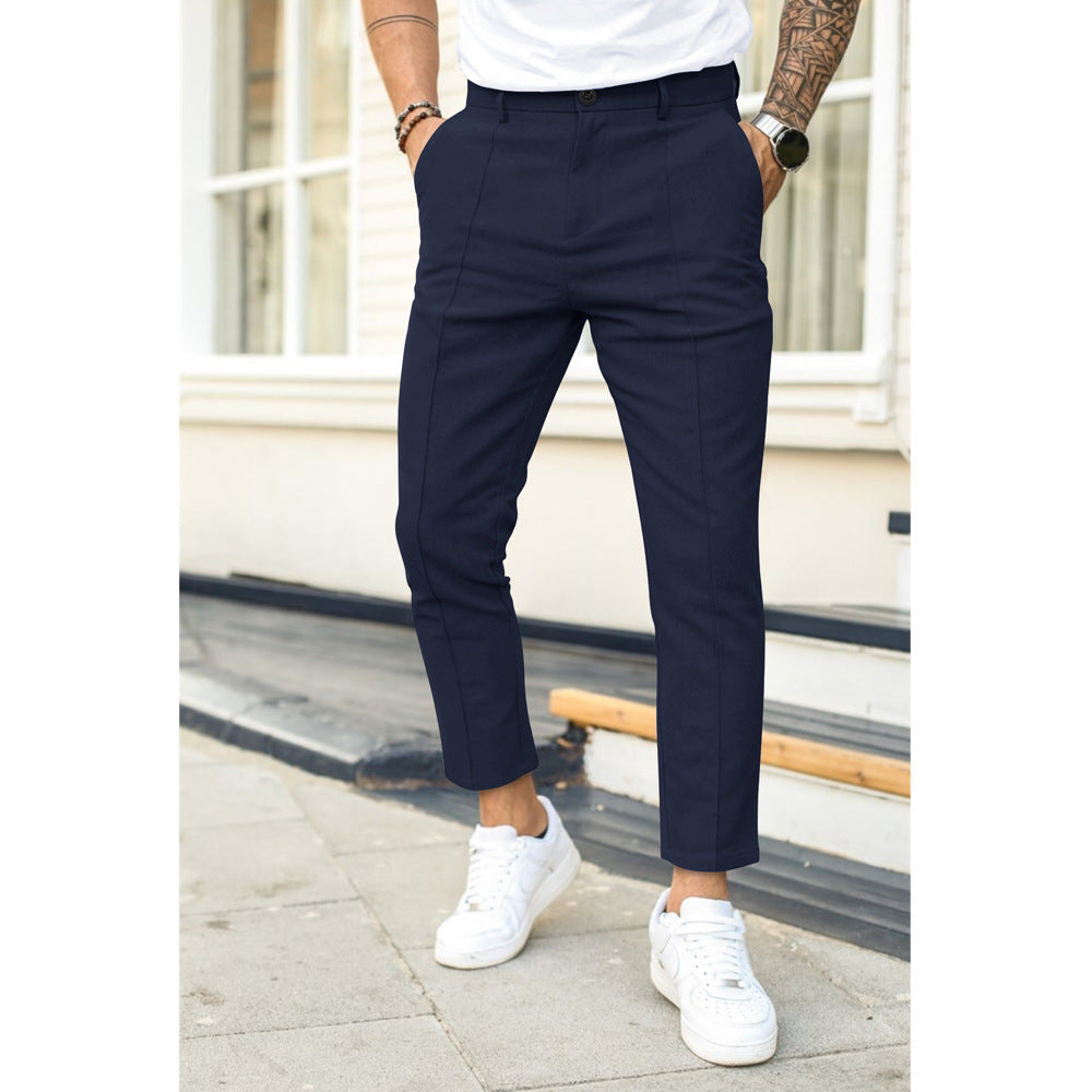 Herrbyxa – Slim Fit – Ankellång – Dubbla Pressveck – Andningsbart Tyg – Bälteshällor