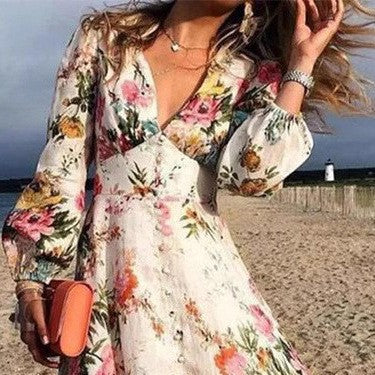 Damklänning – Maxilängd A-linje – Djup V-ringning – Långa ärmar – Andningsbart tyg