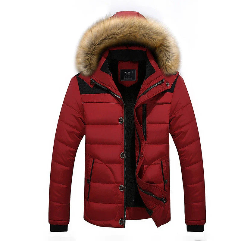 Herrjacka Puffer – Slim Fit – Vadderad Quilt – Avtagbar Fuskpäls-Huva – Muddar