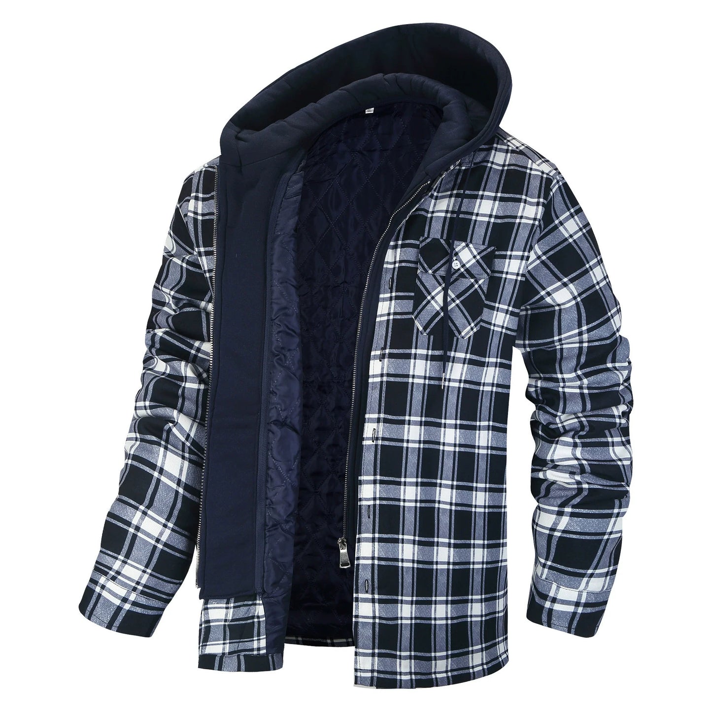 Herrjacka – Rutigt Mönster – Regular Fit – Sherpafodrad Huva – Lagerlook
