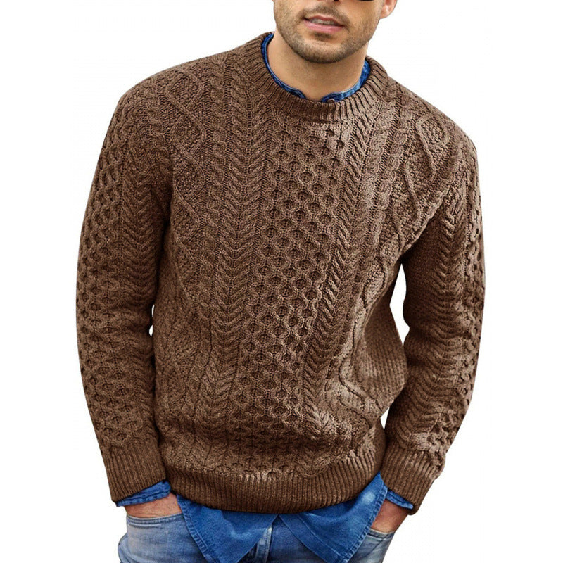 Herrtröja – Slim Fit – Kabelstickad – Mjuk Bomullsblandning – Ribbad Kant