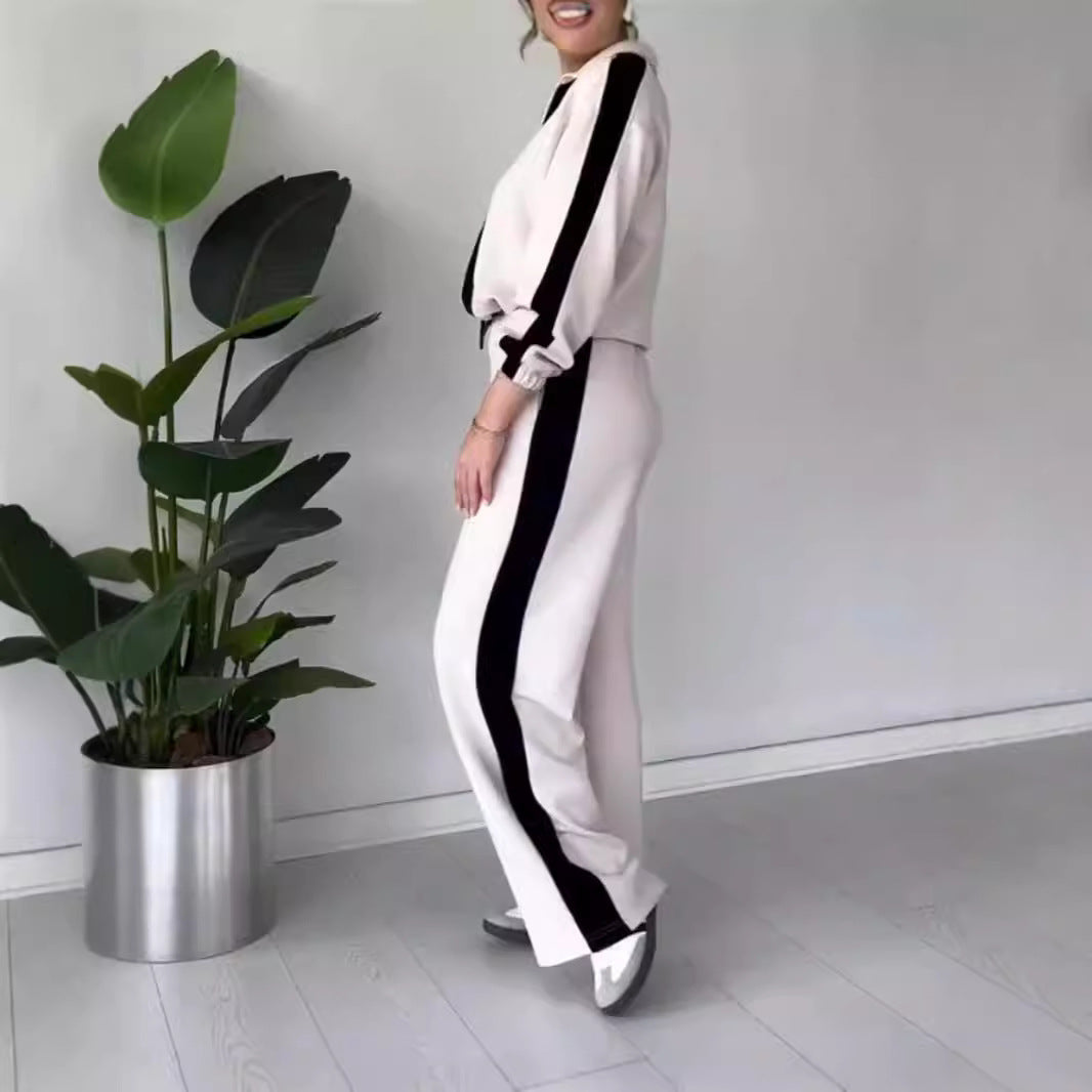 Damset i två delar – Avslappnad passform – Dragkedjekrage – Vida ben – Andningsbart tyg