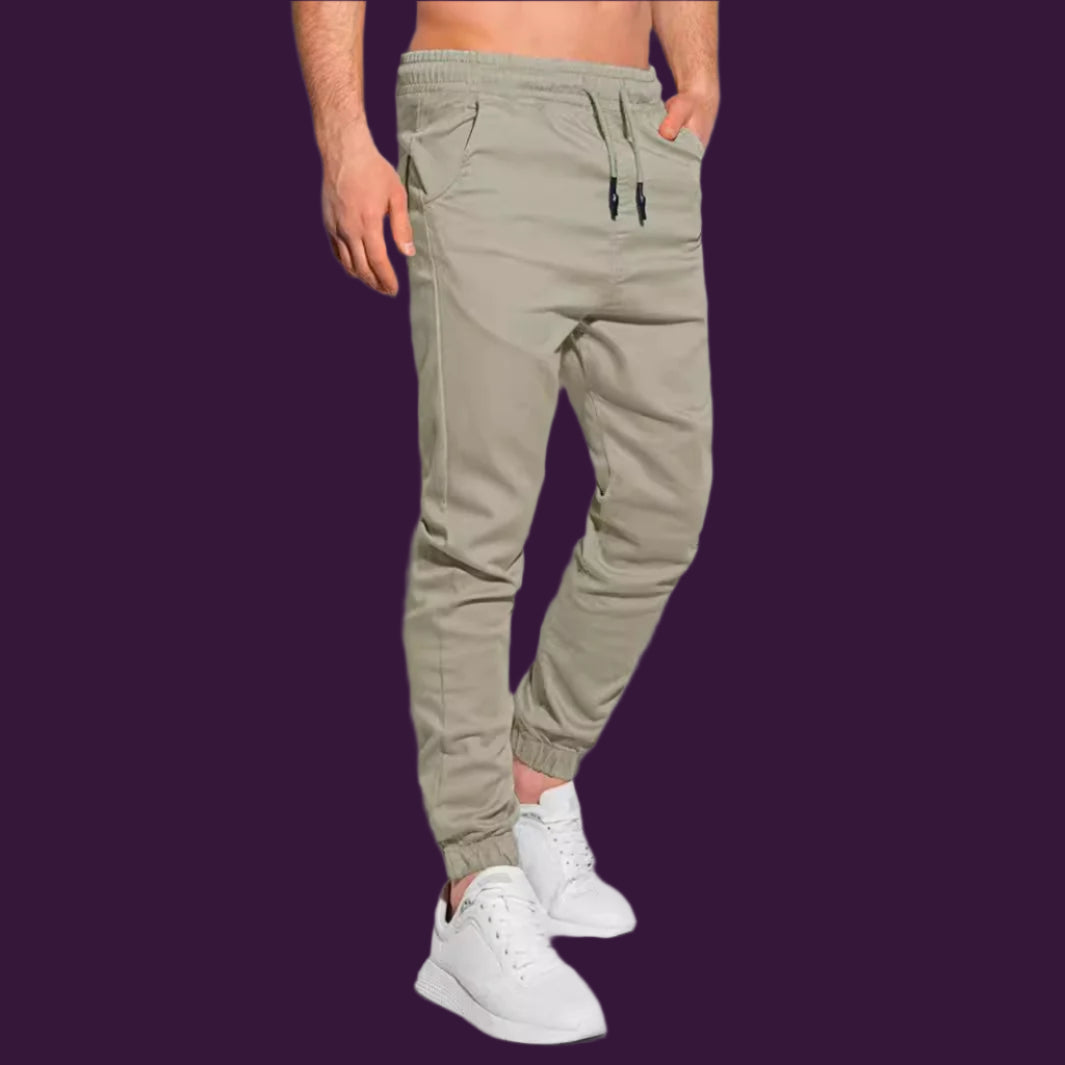 Herr Joggingbyxor – Slim Fit – Mjukstickat Tyg – Dragsko – Resårvid Ankeln